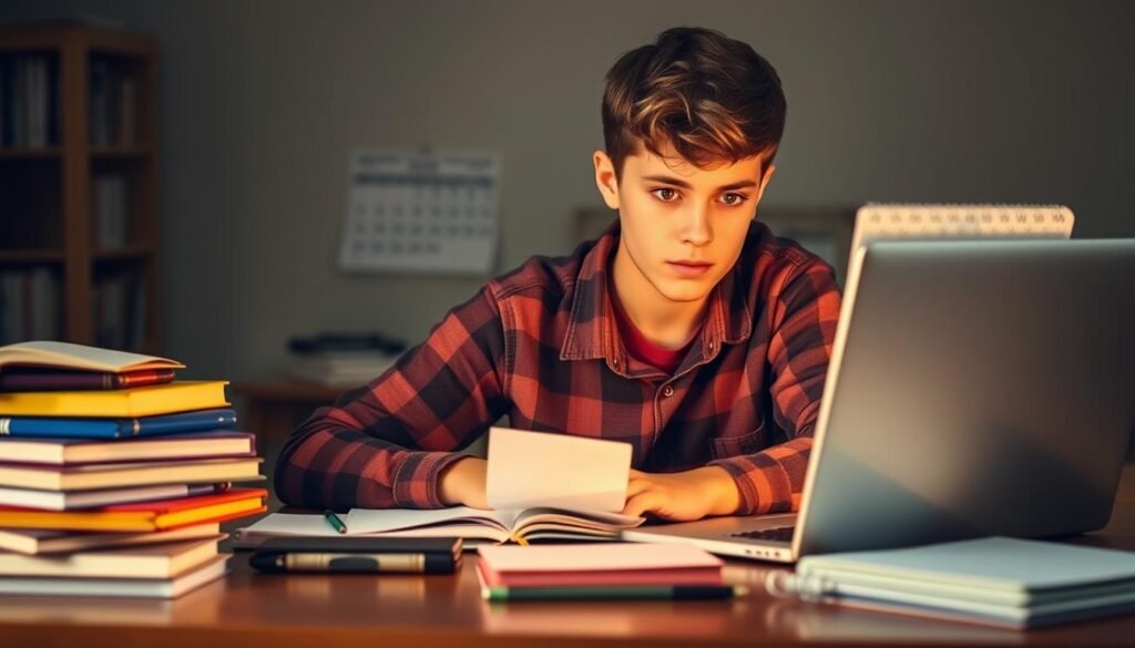 A high school student sitting at a desk, intently focused on a notebook and laptop, surrounded by textbooks, folders, and a calendar displaying important academic dates. The lighting is warm and inviting, creating a contemplative atmosphere. The scene captures the diligence and dedication required for early planning, with the student's expression conveying a sense of determination and purpose. The background blurs softly, drawing the viewer's attention to the central figure and the tools of academic preparation. A high school student sitting at a desk, intently focused on a notebook and laptop, surrounded by textbooks, folders, and a calendar displaying important academic dates. The lighting is warm and inviting, creating a contemplative atmosphere. The scene captures the diligence and dedication required for early planning, with the student's expression conveying a sense of determination and purpose. The background blurs softly, drawing the viewer's attention to the central figure and the tools of academic preparation.