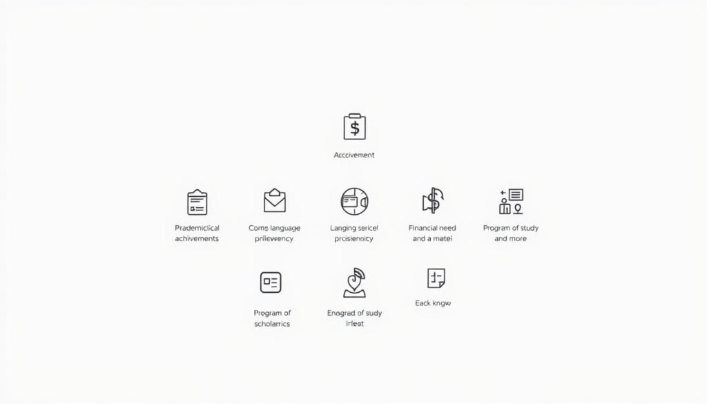 A minimalist, clean-lined illustration showcasing the key eligibility criteria for international scholarships in the UK. Centered on a simple, uncluttered background, the foreground features a series of distinct, neatly organized icons and graphical elements representing the essential requirements - academic achievements, language proficiency, financial need, program of study, and more. The design conveys a sense of clarity, organization, and professionalism, using a muted color palette and elegant typography to present the information in an accessible, user-friendly manner. Subtle lighting and camera angles emphasize the minimalist aesthetic, creating a polished, high-quality visual representation of the eligibility criteria.