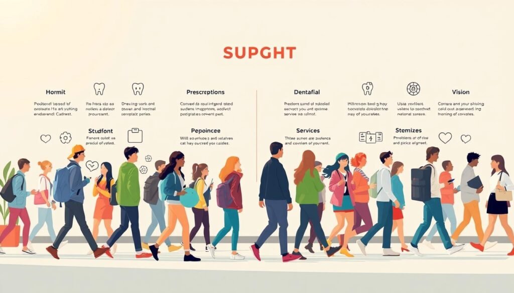 A vibrant and informative illustration showcasing the key coverage areas of student health insurance in Canada. In the foreground, a diverse group of students navigates through a series of icons and symbols representing prescriptions, dental, vision, and paramedical services. The middle ground features a clean, modern layout with concise explanatory text, while the background maintains a subtle, yet refined color palette, complementing the overall aesthetic. Soft, warm lighting casts a welcoming atmosphere, and the camera angle provides a balanced, eye-catching composition. The overall scene conveys a sense of clarity, accessibility, and the comprehensive nature of student health insurance in Canada. A vibrant and informative illustration showcasing the key coverage areas of student health insurance in Canada. In the foreground, a diverse group of students navigates through a series of icons and symbols representing prescriptions, dental, vision, and paramedical services. The middle ground features a clean, modern layout with concise explanatory text, while the background maintains a subtle, yet refined color palette, complementing the overall aesthetic. Soft, warm lighting casts a welcoming atmosphere, and the camera angle provides a balanced, eye-catching composition. The overall scene conveys a sense of clarity, accessibility, and the comprehensive nature of student health insurance in Canada.
