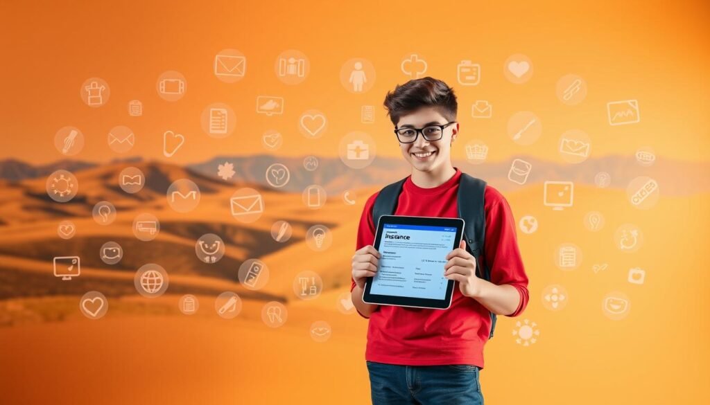 A vibrant visual representation of "health insurance quick-start" in Canada. Set against a warm, inviting backdrop, a young student stands in the foreground, confidently examining a tablet displaying health insurance details. The middle ground features an assortment of healthcare-related icons and symbols, while the background showcases the Canadian landscape, with rolling hills and a clear, blue sky. The lighting is soft and natural, creating a sense of approachability and accessibility. The overall scene conveys the ease and simplicity of understanding and accessing student health insurance in Canada today. A vibrant visual representation of "health insurance quick-start" in Canada. Set against a warm, inviting backdrop, a young student stands in the foreground, confidently examining a tablet displaying health insurance details. The middle ground features an assortment of healthcare-related icons and symbols, while the background showcases the Canadian landscape, with rolling hills and a clear, blue sky. The lighting is soft and natural, creating a sense of approachability and accessibility. The overall scene conveys the ease and simplicity of understanding and accessing student health insurance in Canada today.