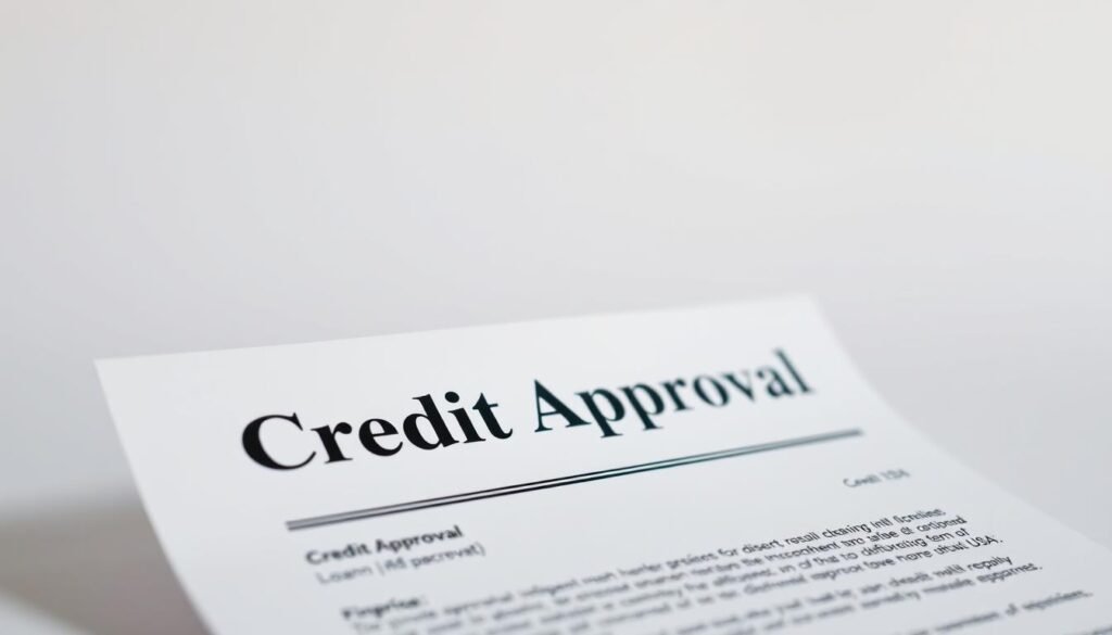 A well-lit, high-quality photograph of a financial document labeled "Credit Approval" against a clean, minimalist background. The document should be presented in the foreground, with a shallow depth of field to keep the focus on the key information. The lighting should be soft and natural, creating a sense of professionalism and trust. The overall mood should be one of confidence and financial security, suitable for illustrating a section on private student loans for MBA programs in the USA.