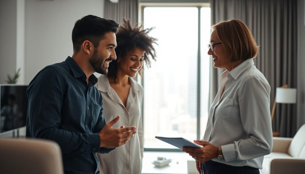 An inspiring mentorship scene set in a modern, minimalist office space. In the foreground, a young professional and their experienced mentor engage in an animated discussion, their body language conveying a sense of collaboration and guidance. The mentor's gaze is warm and attentive, while the mentee listens intently, notepad in hand. Soft, directional lighting illuminates their faces, creating a sense of intimacy and focus. In the middle ground, a large window offers a view of the city skyline, symbolic of the mentee's ambitious goals. The background features clean, uncluttered furniture and decor, emphasizing the professionalism and growth-oriented atmosphere. An air of trust, support, and mutual respect permeates the scene, encapsulating the essence of a meaningful mentorship experience.