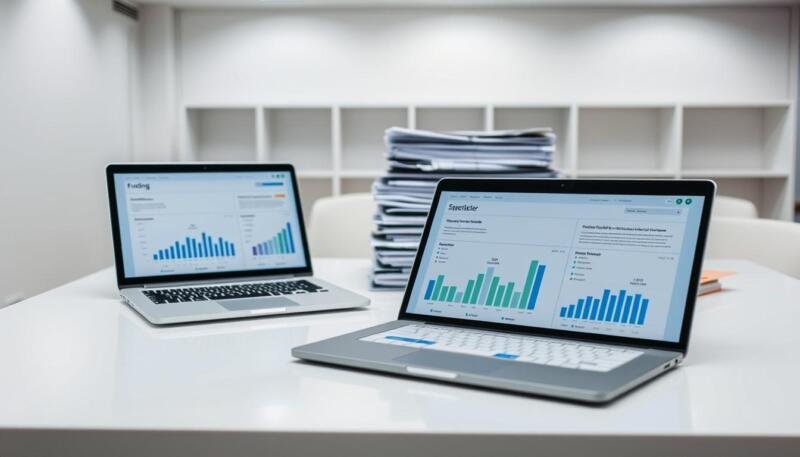A detailed research funding summary presented on a clean, modern desk. In the foreground, a sleek laptop displays charts and graphs showcasing funding sources, allocation, and key metrics. In the middle ground, a stack of organized folders and documents provides supplementary information. The background features a minimalist office setting with subtle lighting, creating a professional and authoritative atmosphere. The overall composition conveys a sense of thorough analysis, data-driven insights, and diligent reporting on the topic of Australia's graduate merit awards for master's students.