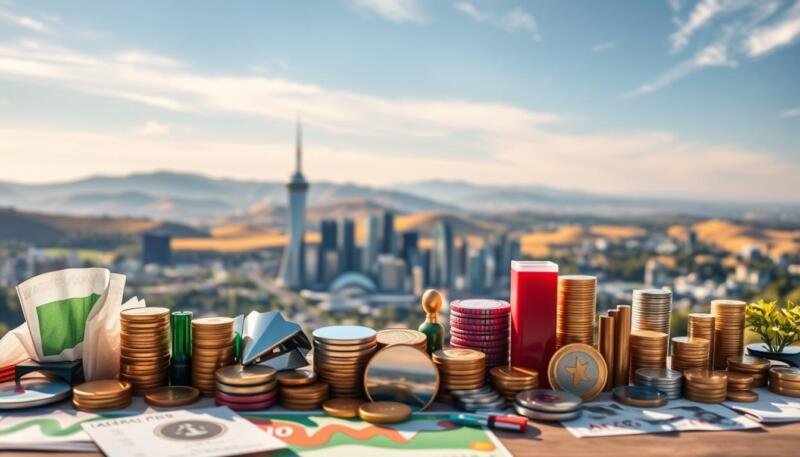 A panoramic view of a diversified investment portfolio, showcasing a harmonious blend of different financial instruments. In the foreground, a vibrant array of stocks, bonds, and exchange-traded funds (ETFs) are neatly arranged, each representing a sector or industry within the Australian tech landscape. The middle ground features a sleek, modern cityscape, symbolic of the dynamic and ever-evolving nature of the Australian tech ecosystem. In the background, a serene, sun-dappled landscape with rolling hills and a clear, azure sky conveys a sense of stability and long-term growth. The lighting is soft and natural, creating a sense of balance and harmony. The overall composition and mood suggest a well-crafted, diversified portfolio that can capitalize on the expansion of the Australian tech sector.