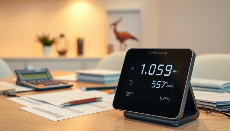 A meticulously detailed image of a credit score display, shown in a warm-toned, softly-lit setting. The foreground features a sleek, modern device with a prominent digital readout of an eligibility credit score, its numerical value presented in a clean, legible font. The middle ground showcases various financial documents, calculators, and other related accoutrements, arranged in a visually appealing, organized manner. The background depicts a serene, minimalist office environment, with muted colors and subtle textures that create a sense of professionalism and authority. The overall composition conveys a tone of informative clarity, guiding the viewer's attention to the critical credit score element. A meticulously detailed image of a credit score display, shown in a warm-toned, softly-lit setting. The foreground features a sleek, modern device with a prominent digital readout of an eligibility credit score, its numerical value presented in a clean, legible font. The middle ground showcases various financial documents, calculators, and other related accoutrements, arranged in a visually appealing, organized manner. The background depicts a serene, minimalist office environment, with muted colors and subtle textures that create a sense of professionalism and authority. The overall composition conveys a tone of informative clarity, guiding the viewer's attention to the critical credit score element.